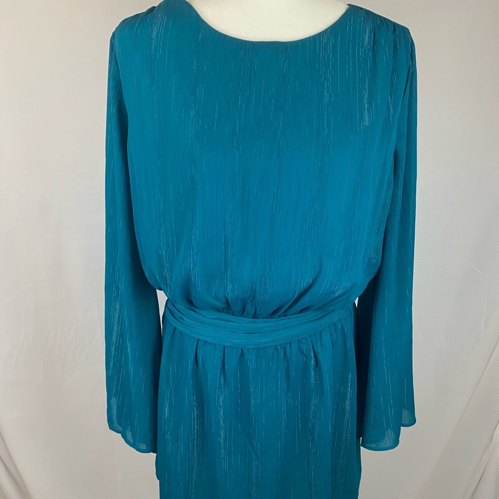 Long Trumpet Sleeve Amelia Dress in Ocean Depths, Size XL